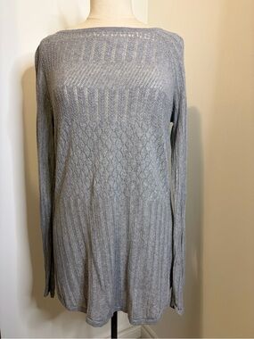 BELLDINI Grey Open Knit Boat Neck Long Sleeve Sweater SIZE XL